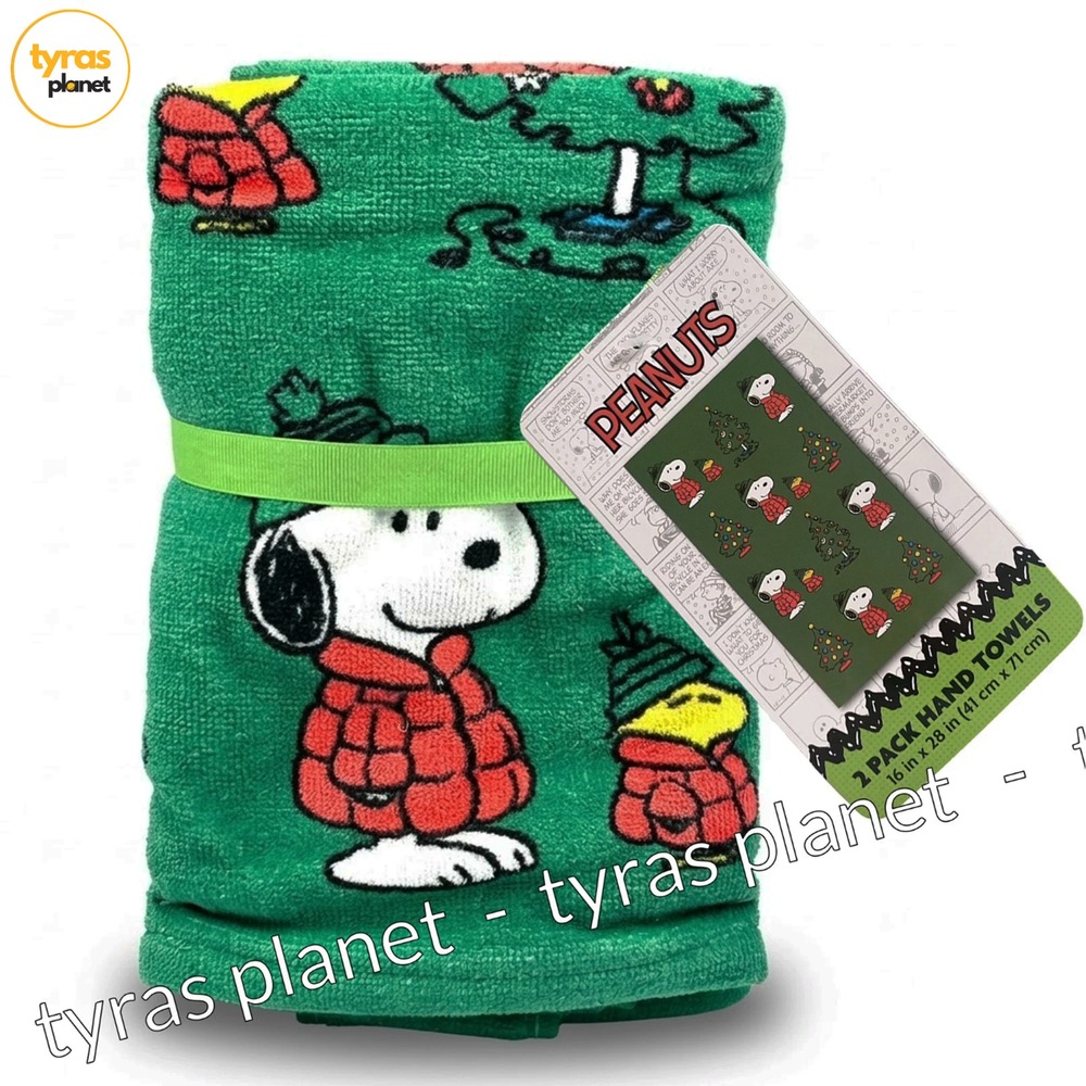NEW Peanuts Snoopy Woodstock Puffer Jacket Holiday Winter 2 Pack 16x28 Towels